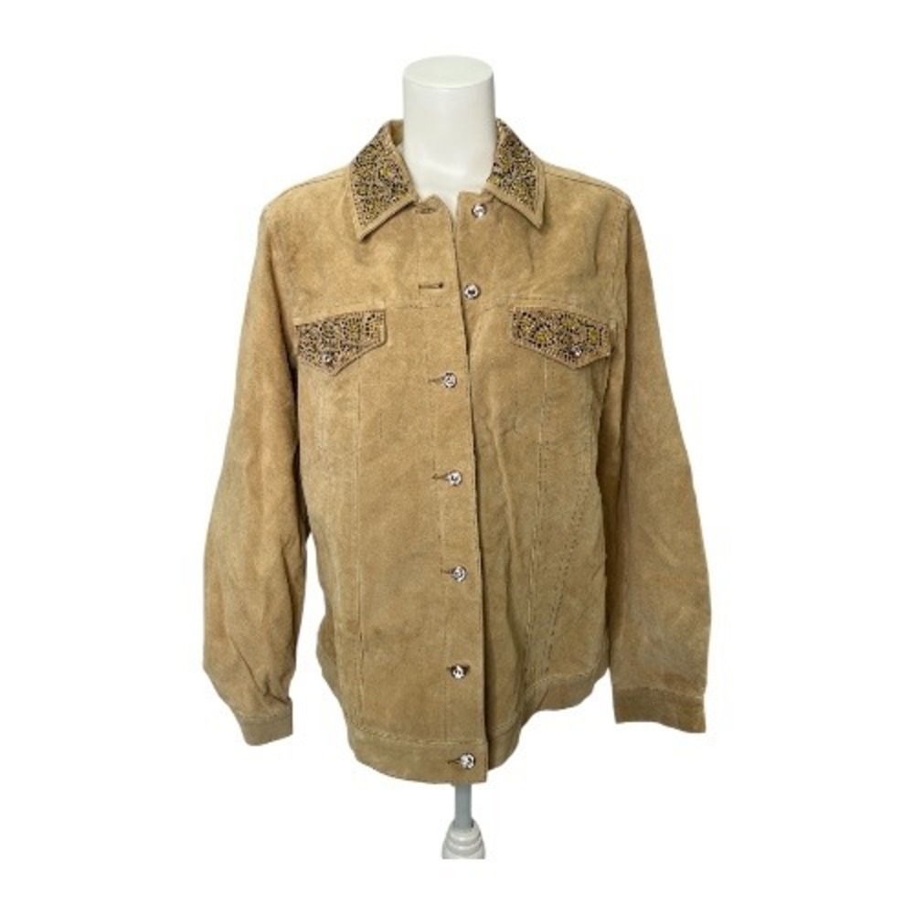 Victor Costa Occasion Suede Leather Jacket Rhinestone Embellished Western Large